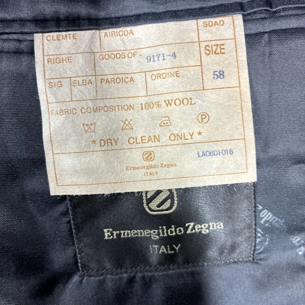 Ermenegildo Zegna 48R Mens Black Suit Jacket Gray Pinstripe 100% Wool Classic